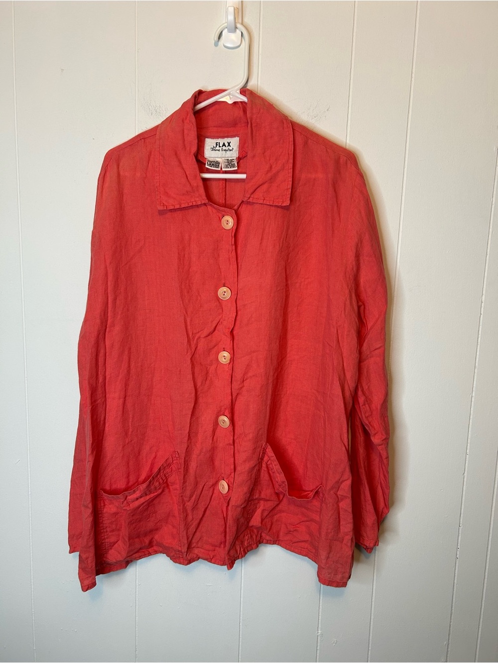 Flax Oversized Linen Button Down Long Sleeve Collared Size Large Lagenlook 369